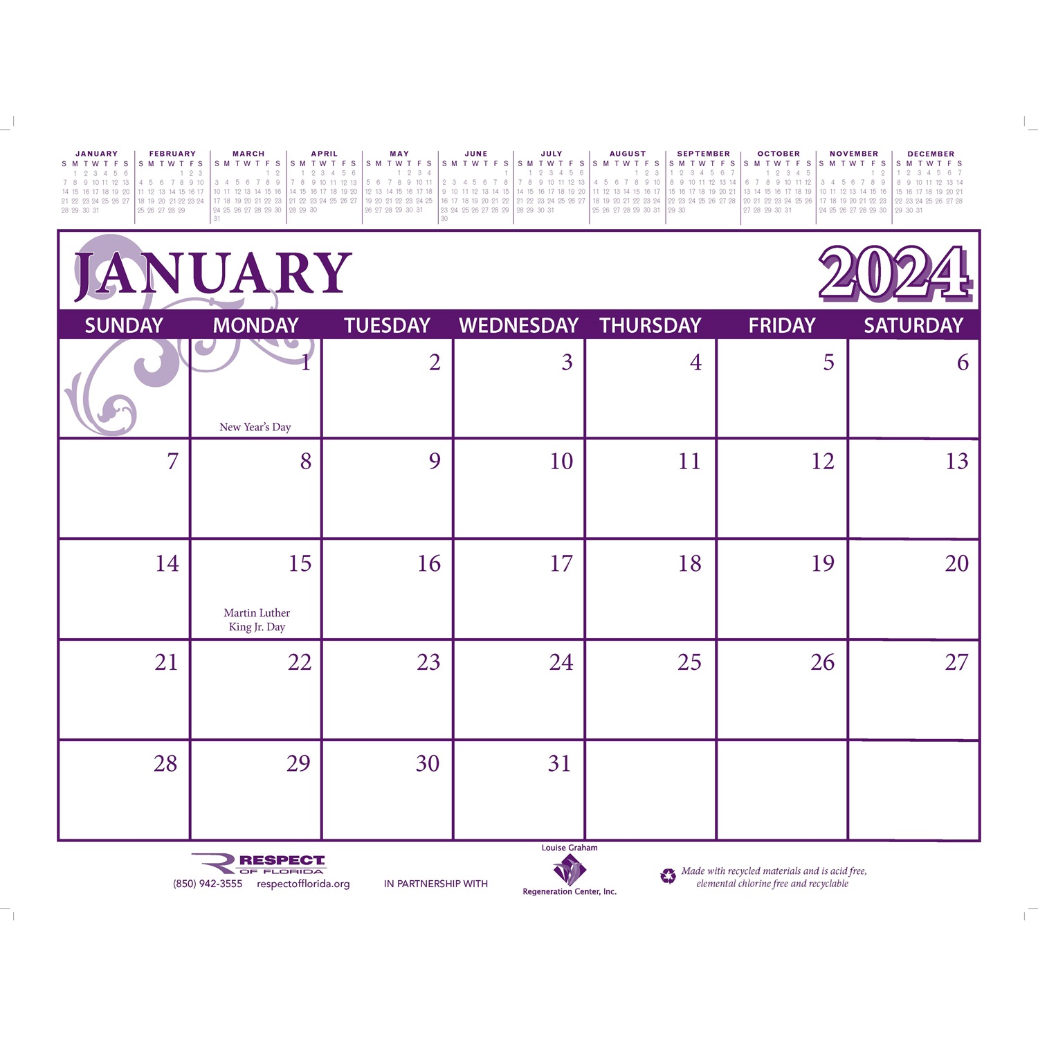 2024 - 17x22 inch Desk Calendar - Non Contract Item